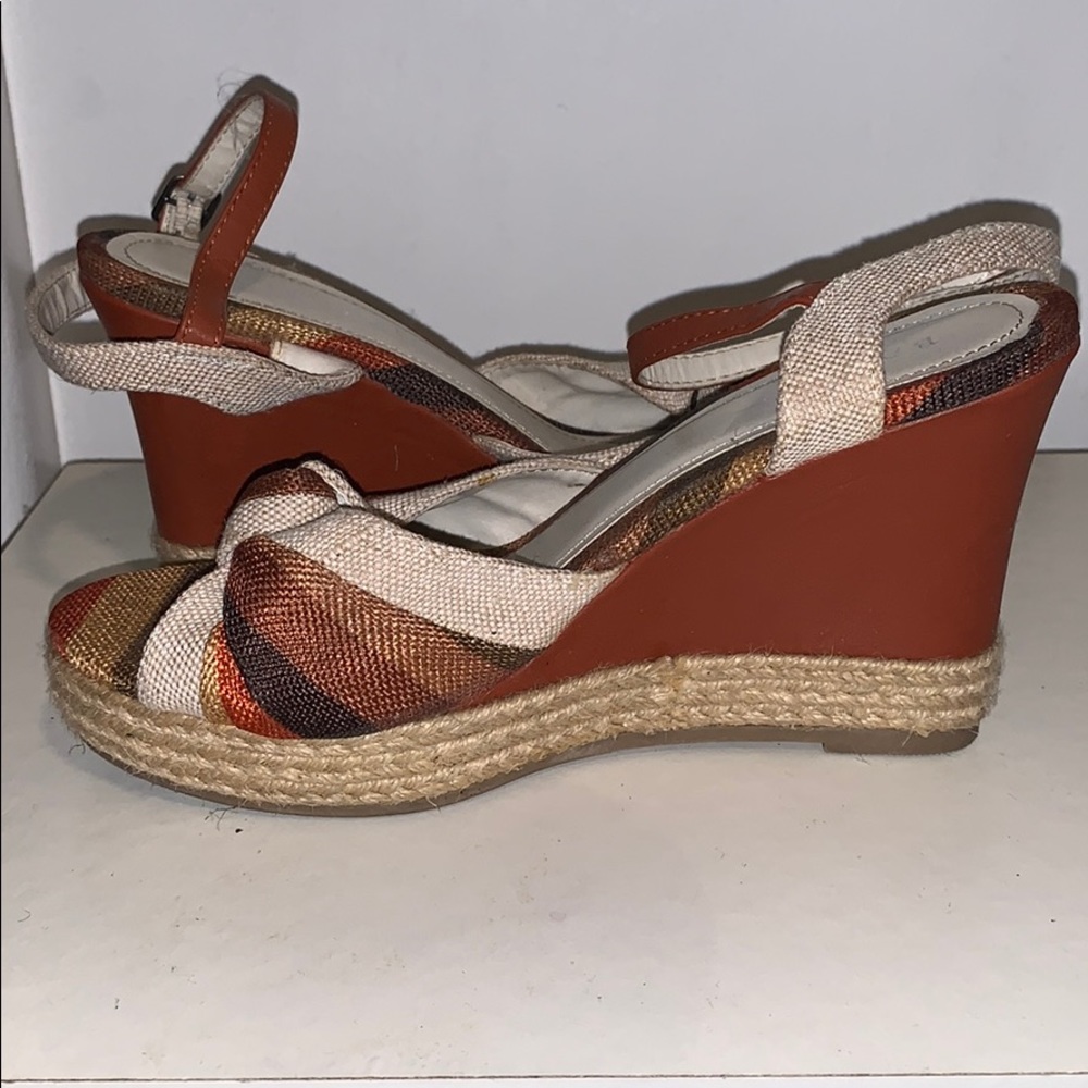Tan, cream, and brown  wedges